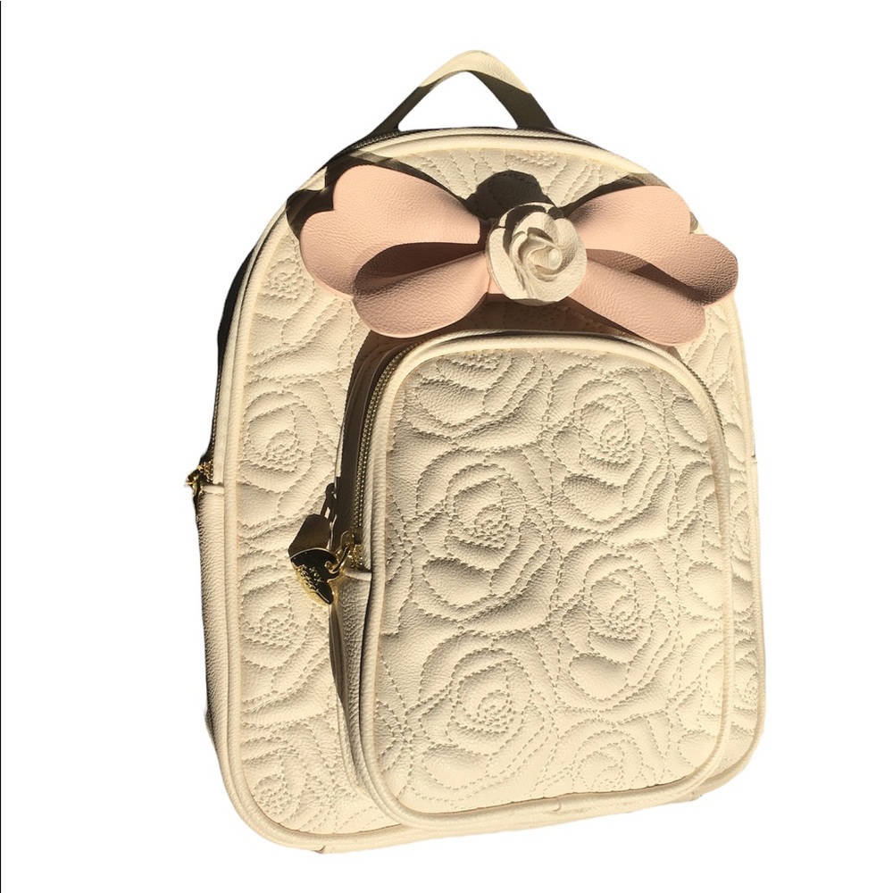 Betsy Johnson Brand New With Tags:White Embroidered Mini-Backpack w/ Rose Detail
